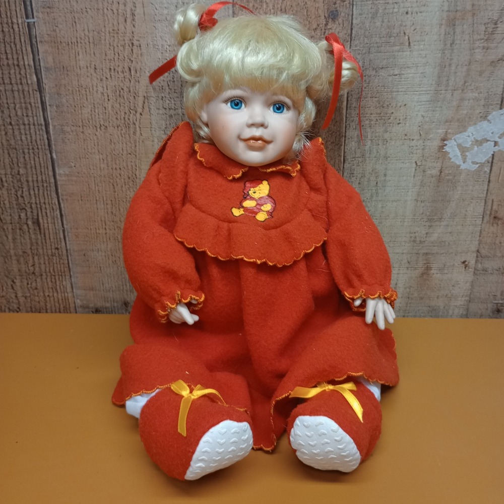 Vintage 1997 Disney Porcelain Doll Lindy McClure Blonde Blue Eyes Red Dress